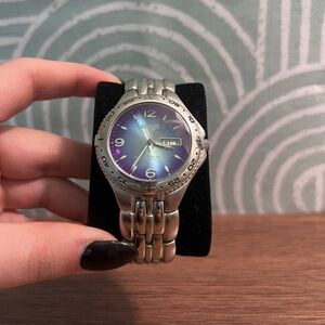 Silver Watch with Blue Dial - Benrus 6.5 Inch Wrist Size